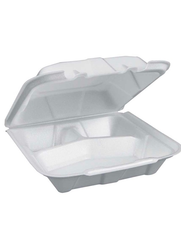 9" Hinged Foam 3 comp 200 sets case (100 sets $15)